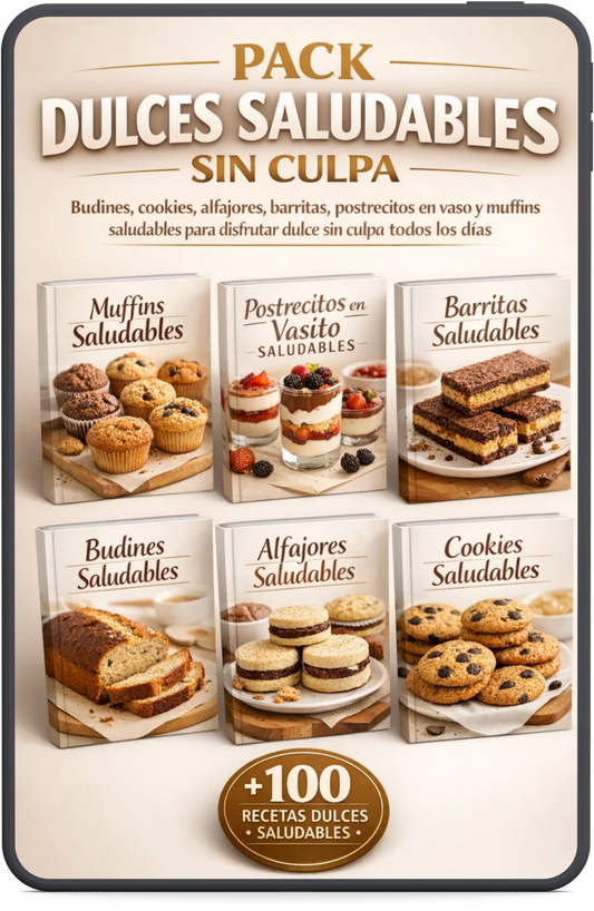 6x1 TENTACIONES SALUDABLES (BUDINES , ALFAJORES , COOKIES , BARRITAS , MUFFINS , POSTRECITOS EN VASO)